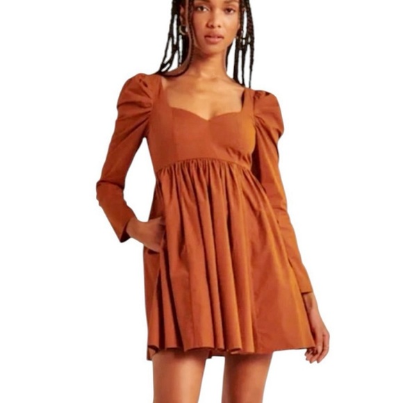 Abercrombie & Fitch Dresses & Skirts - Abercrombie & Fitch Autumn Terracotta Puff Sleeve Poplin Babydoll Dress Size S
